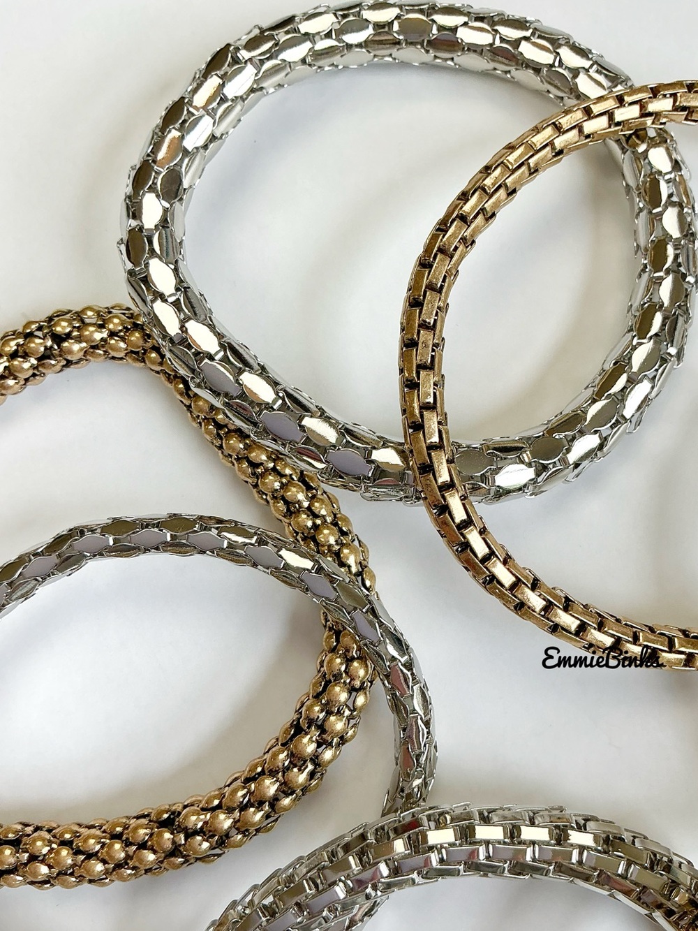 New Free People Metallic Mesh Stretch Bangle Bracelet Set - Picture 5 of 12